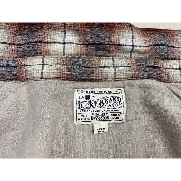 Lucky Brand Pearl Snap Western Shirt Mens Large Red Black Plaid Soft Pockets - Picture 7 of 13